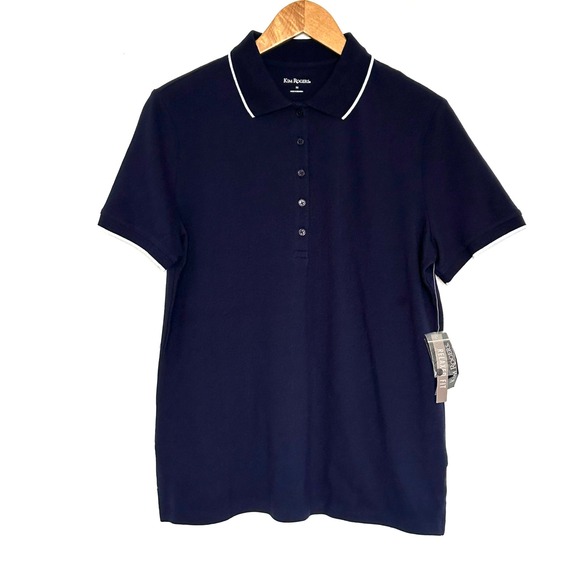 Kim Rogers Tops - NWT Kim Rogers Polo Shirt Women's Medium Navy Blue Cotton Short Sleeve Top